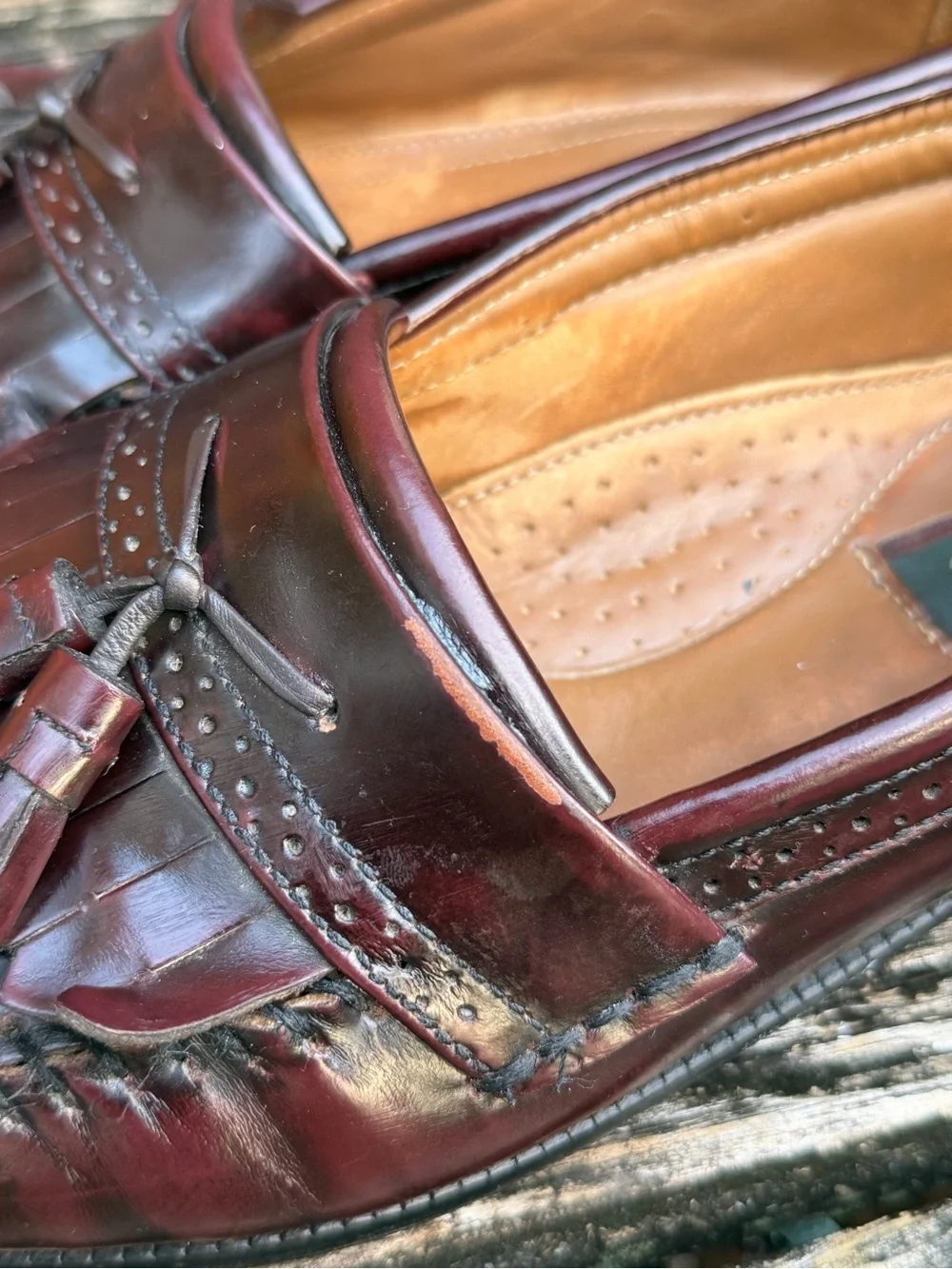Vintage Bass Nelson Sz 10D Burgundy Leather Tassel Kiltie Loafers with Fringe P4